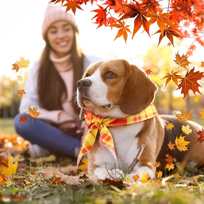 Abbylike 100 Pcs Thanksgiving Dog Bandanas Bulk Plaid Bandanas for Dogs Triangle Kerchief Bib Scarf Sets for Pets Cats Fall Costume Photo Props Accessories Pet Shops Groomers Services, 25 Styles