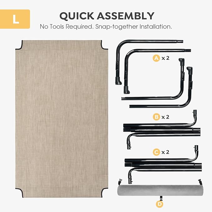 Veehoo Large Elevated Dog Bed, Outdoor Raised Dog Cot Hammock Bed with One-Sided Removable Headrest Bolster, Cooling Breathable Washable Teslin Mesh, Off Ground, Anti-Slip, L, CWC2204BCP