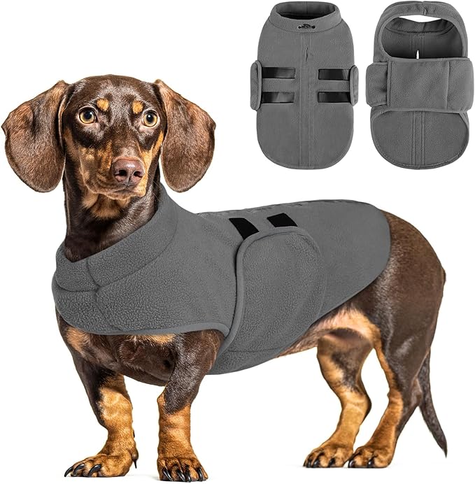 Queenmore XXS Dog Sweaters, Soft Fleece Vest Pullover Dog Jacket with Leash Hole, Warm Winter Dogs Clothes Cold Weather Doggy Dachshund Sweater for Small Dogs Cats Boy or Girl (Grey, XXS)