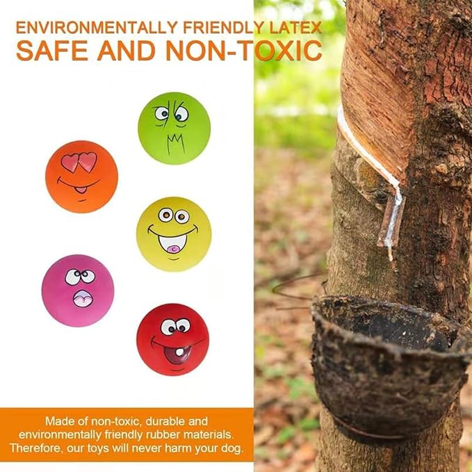 Squeaky Dog Toy Chewing Dog Toys Durable Teething Latex Rubber Soft Interactive Fetch Play Dog Balls with Funny Face for Puppy Small Medium Pet Dog (5PCS)