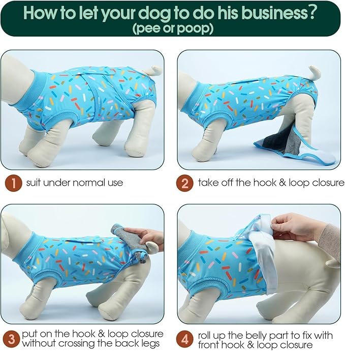 Kuoser Recovery Suit for Dogs, Dog Surgery Suit for Neutering, Breathable Recovery Onesie, Post-Op Protective Vest for Wound, Bodysuit for Abdominal Wounds Skin Disease, BlueRibbon S