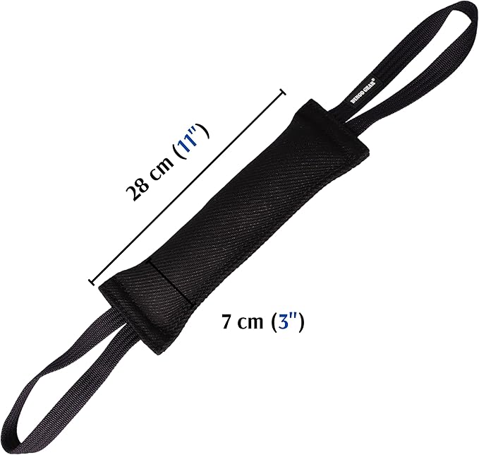 Dingo Gear French Linen tug Toy for Dog, Dog Bumper for Training, Agility, tug of war, Dog bite Pillow for Strong Dog, 2handles 11" Black S00074