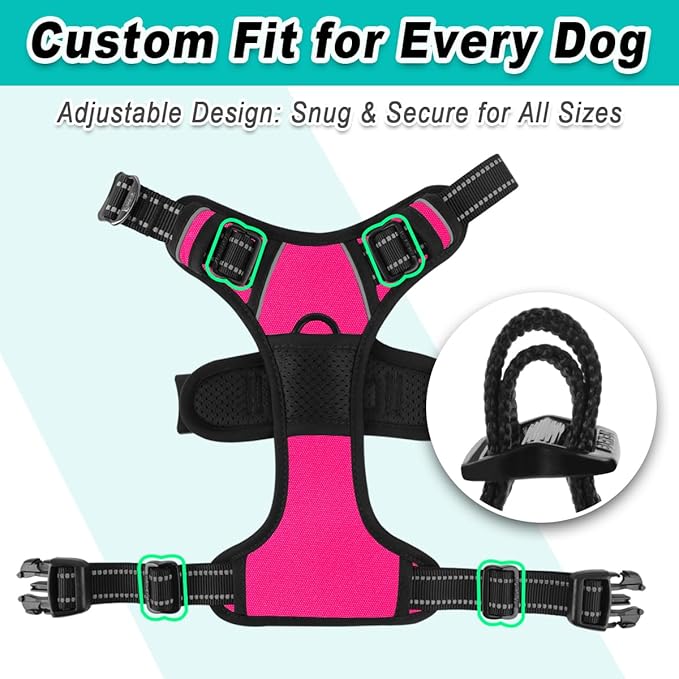 BARKBAY Dog Harness No Pull 3 Buckles for Large Dogs - Adjustable, Reflective, Comfortable, No Choke, Heavy-Duty - Perfect for Outdoor Training, Walking, and Hiking - Strong & Durable - XL & Pink