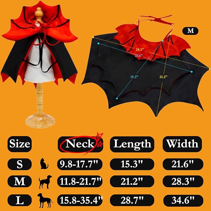 Cat/Dog Vampire Costume, Cute Funny Scary Pet Cape Cloak Clothes for Kitten & Small Medium Large Dogs, Dress Up Outfit for Halloween Cosplay (Large)