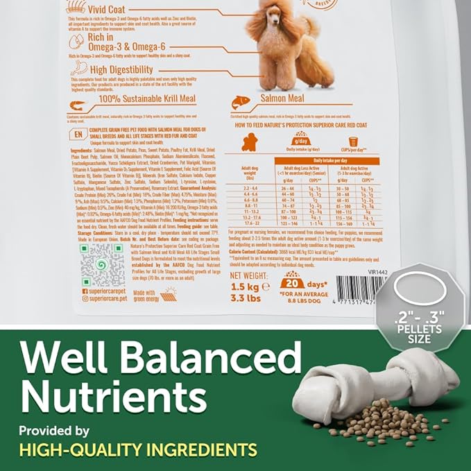 Nature's Protection Superior Care Grain-Free Dry Dog Food - High Protein, Tear Stain Dog Food for Small Breed Red Coated All Life Stages Dogs, Fresh Pet Meal, Salmon, 22 lb