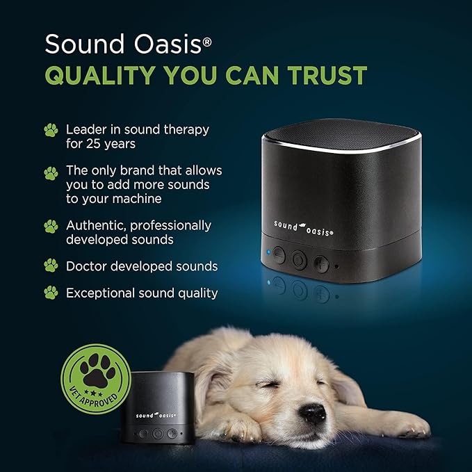 Sound Oasis Pet Bluetooth Sound Machine, 20 Dr Developed Calming Sounds to Soothe, Relax, Separation, Anxiety, Stress Relief, Sleep for Canine, Puppy, Dog, Cat for Storms, Fireworks, Barking, Travel