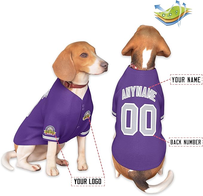 Custom Dog Baseball Jersey with Name Number Logo for Small Pet Dogs-Personalized Dog Shirts