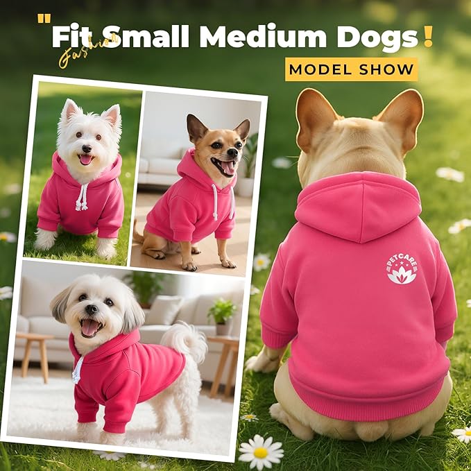 PETCARE Dog Hoodie Sweaters for Small Medium Dogs Cats Cute Soft Warm Fleece Puppy Sweaters Dog Clothes Hoodies Sweatshirt Reflective Fall Winter Chihuahua Yorkie French Bulldog Outfits, Hot Pink