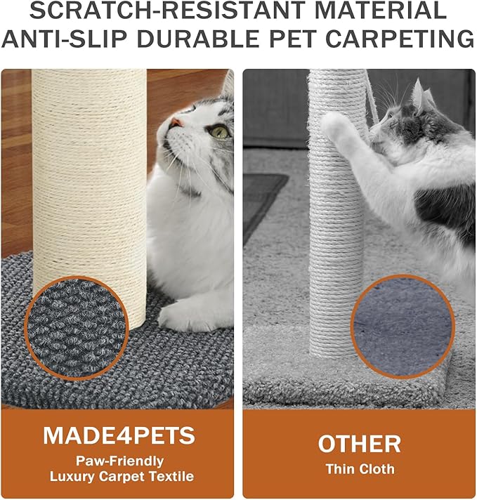 Made4Pets Tall Cat Scratching Post, Heavy Duty and Thicker Scratching Posts for Indoor Cats Adults, 23.6" Natural Sisal Cat Scratcher with Hanging Balls, Sturdy Base Cat Scratch Post, Dark Grey