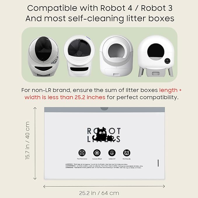 Cat Litter Box Robot 4 and 3 Waste Bags, 120 Pack Automatic Litter Box Bags, Thick Heavy Duty Cat Litter Box Liner Bags 25.2 x 15.7 IN