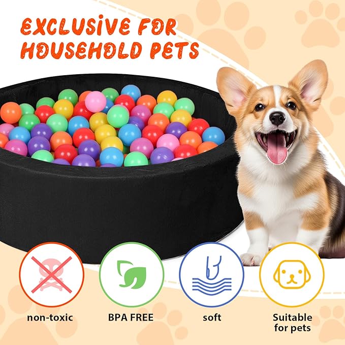 Pet Beds, 27.5 Inch Round Foam Sof Dog Beds，Suitable for Small Dog & Cat Play in The Ball Pit，Black - Ideal for Puppies and Kittens（Balls Not Included）...