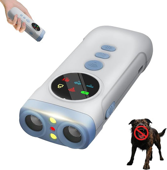 Dog Bark Deterrent Device-2X High-Power Emitters | Anti Barking with 5 Training Modes, 50ft Range, 1500mAh Battery, LED Display, Shock Collar Alternative, Safe Ultrasonic Bark Shield for Dogs (Blue)