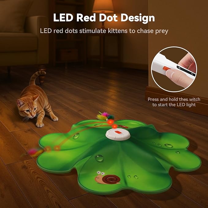 Rechargeable Cat Toys, 2 in 1 Hide and Seek Game Interactive Cat Toy, Movable LED Red Dot, Moving Concealed Feathers, Durable Exercise Toys for Indoor Cats, Bored Adult Cats Wand Toy