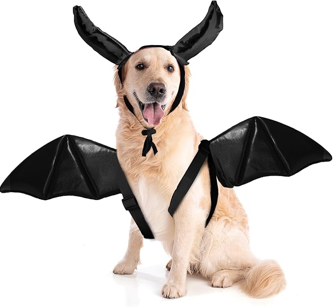 Pet Halloween Costume Angel Dog Costume Wings and Dog Devil Cat Angel Devil Cosplay Outfit Fits Many Pets for Christmas, Halloween Parties, Gifts for Dog & Cat Lovers(White, Black)