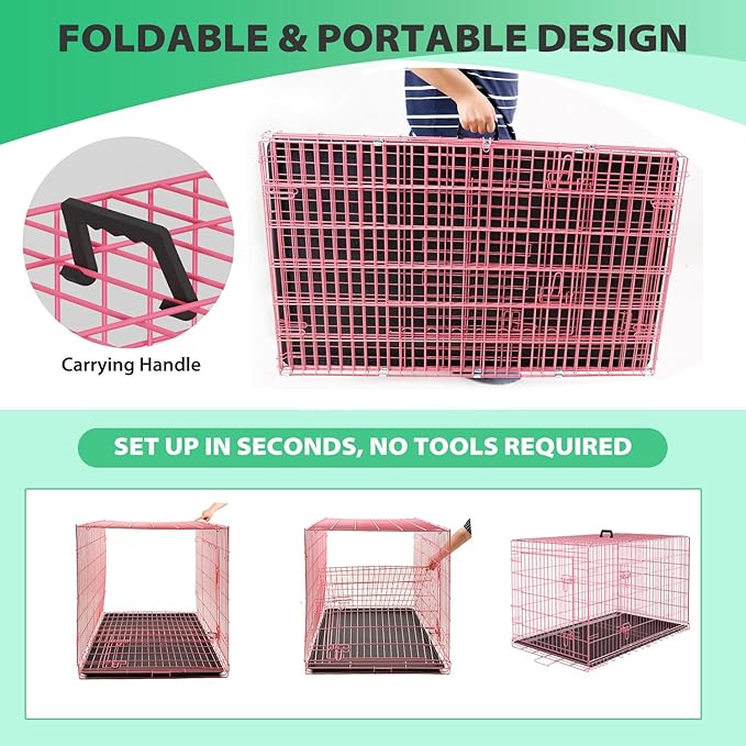 BestPet | Dog Crate | 18" | Pink | Foldable Metal Kennel with Single Doors, Secure Slide-Bolt Latches, Leakproof Tray | Portable Dog Cage for Small Breeds | for Travel, Indoor & Outdoor Use