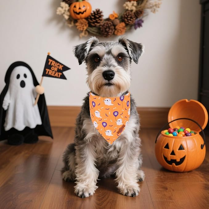 ADOGGYGO Halloween Dog Bandanas, Ghost Pumpkin Dinosaur Pet Scarf, Multi Size, Halloween Bandanas Costumes for Small Dogs (Small)