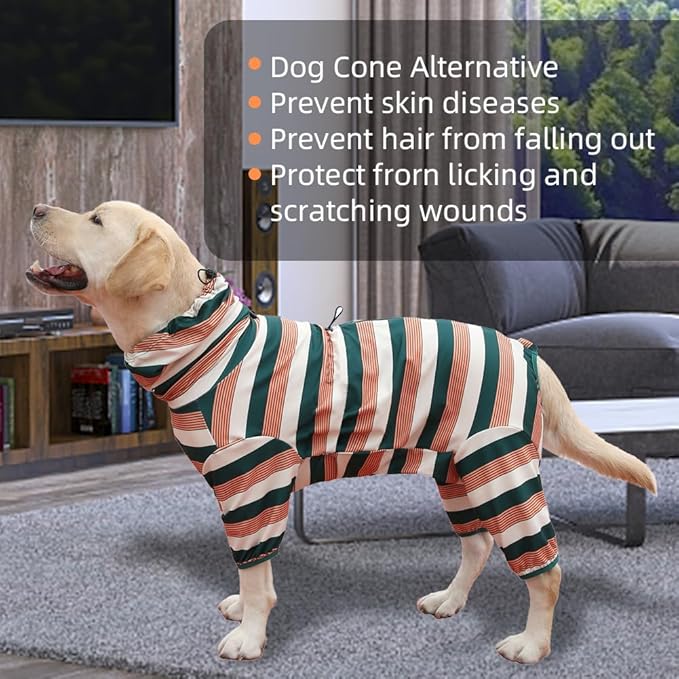 Dog Pajamas for Large Dogs,Extra Large Stretch, Suitable for Adult, Medium-Sized Dogs, Large Pet Jumpsuit Four-Legged Dog Clothes, Pet Clothing. (Yellow-Green Bar, 5XL)