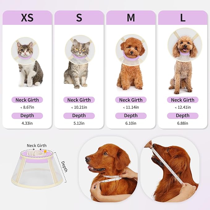 Soft Dog Cone Collar to Stop Licking-Adjustable Comfortable Mesh Recovery Collar After Surgery for Small Miniature Dogs, Alternative to Plastic Elizabethan Collar for Neuter Incision Care (Purple,L)