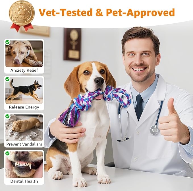 LOOBANI Dog Rope Toys for Aggressive Chewers - 2 Packs Replacement Interactive Chew Toy for Pet Grinding Teeth, Tug of War Toy for Small Medium Large Breeds(Purple Blue)