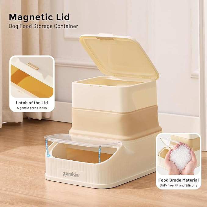 25lbs Dog Food Storage Container - First-in, First-out Easy Dispense Base for Freshness, Collapsible Pet Food Storage Containers with Transparent Lid and Scoop