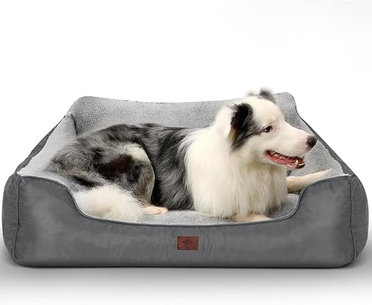 Dog Bed for Large Dogs, XL Dog Bed Soft Comfortable Pet Bed Washable, Rectangle Pet Sofa with Anti-Slip Bottom, 37”x30”x8”, Grey