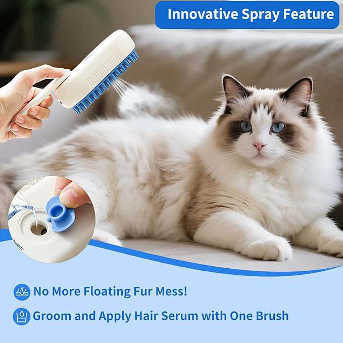 Cat Steam Brush for Shedding,4 in 1 Pet Steam Brush for Cats & Dogs,Deshedding,Massage,Cleaning & Anti-Static All In One,Suitable for Long & Short Haired Pets,Includes Waterless Shampoo,Blue