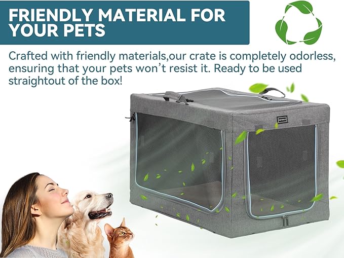 30inch Soft Dog Crate for Medium Dogs, 3-Doors Dog Kennel Carrier with Soft Mat, for Indoor Outdoor Travel