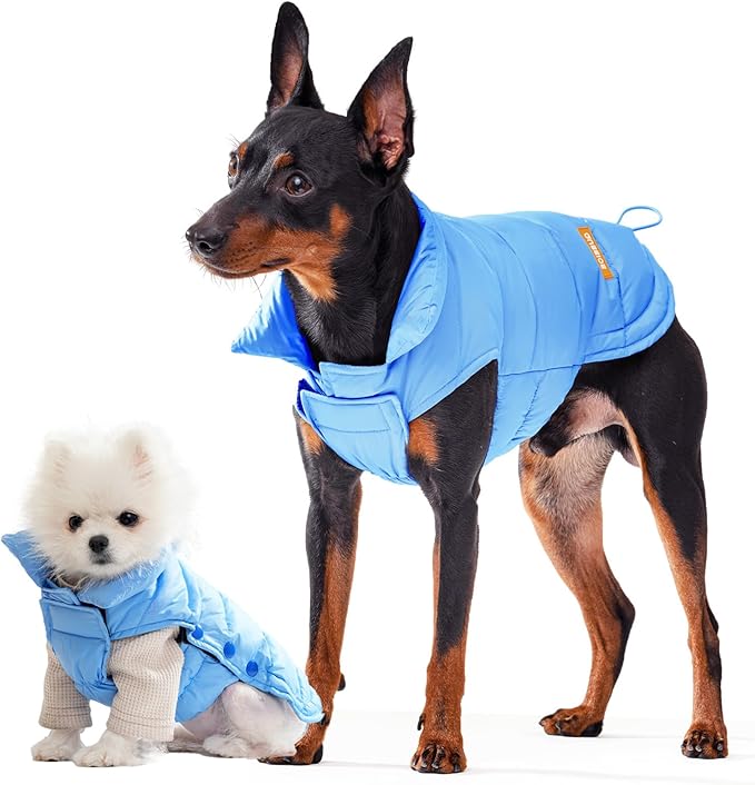 SPACE LION Puffer Jacket, Down Winter Coat, Waterproof, Windproof, Lightweight Jacket, Adjustable Fit for Small Dogs(LightBlue,S)