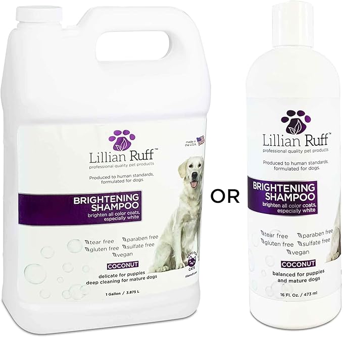 Lillian Ruff PRO Formula Ultra Brightening Dog Shampoo - Professional Whitening & Long-Lasting Odor Eliminator, Remove Stains & Discoloration, Dry Skin & Itch Relief with Aloe & Provitamin B5 (Gallon)