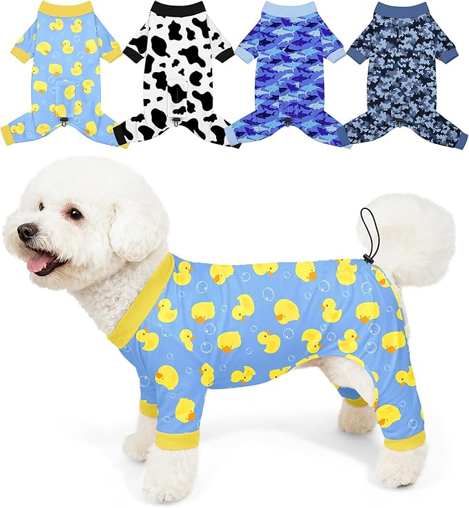 Bienbee Dog Pajamas, 4 Pack Cute Soft Dog Puppy Clothes Dogs Pjs Onesies Jammies Outfit Adjustable Breathable & Stretchy Clothes for Small Medium Large Dogs Girl Boy Puppy-M