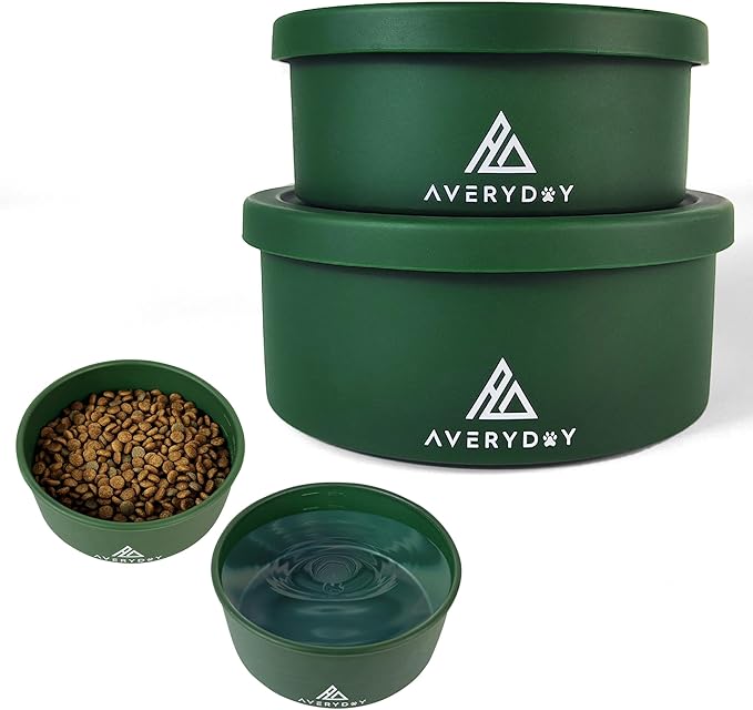 AVERYDAY 30 Oz Travel Dog Bowls with Lids, 2-in-1 Portable Pet Bowls for Food and Water, Leakproof Travel Dog Food & Water Bowl for Outdoor, Camping, Travel Dog Feeding Bowl, Daycare Pet Bowls