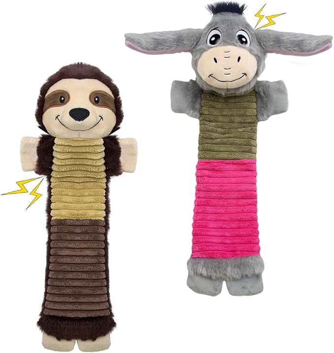 2 Pack No Stuffing Dog Squeaky Toys,Dog Chew with Crinkle and Squeaker,Cute Animal Plush to Keep Them Busy, Suitable for Large, Medium and Small Breeds (Donkey&Sloth