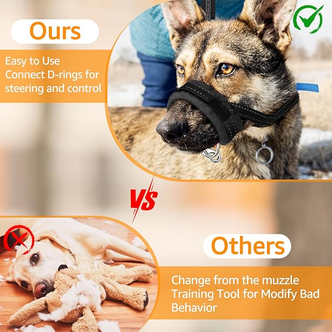 SlowTon Soft Dog Muzzle, Adjustable Padded Nylon Muzzle for Large Medium Dogs Anti Chewing Barking Biting, Allow Dog Pant & Drink (Black, M)