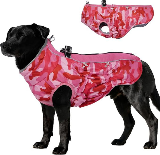 Dog Coat Winter Warm Dog Jackets for Medium Dogs Reflective Snowsuit with Harness Fleece Dogs Snow Jacket Vest Waterproof Pet Clothes for Cold Weather