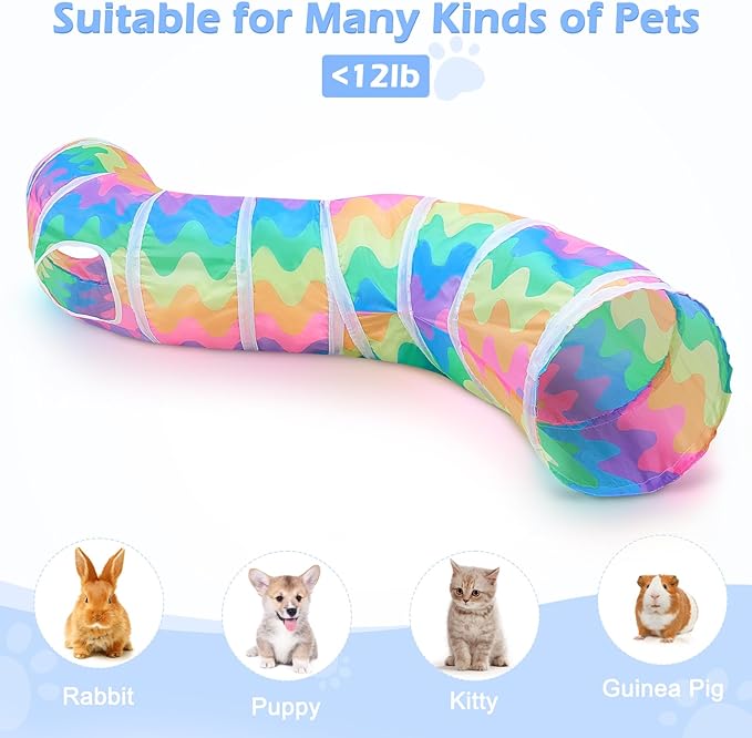 Glittme Cat Tunnel, Cat Tunnels for Indoor Cats, S-Shape Cats Cave with Cat Toys, Foldable Cat Tubes and Tunnels for Cats, Rabbit, Puppy, Guinea Pig