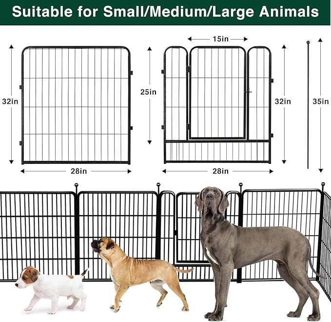 Dog Playpen Outdoor, 16 Panels 32" H Dog Pen Indoor, Metal Dog Fence Outdoor, Pet Fence for Large/Medium/Small Dogs, Indoor Puppy PlayPen, Dog Fence Exercise Pen for RV,Camping,Yard