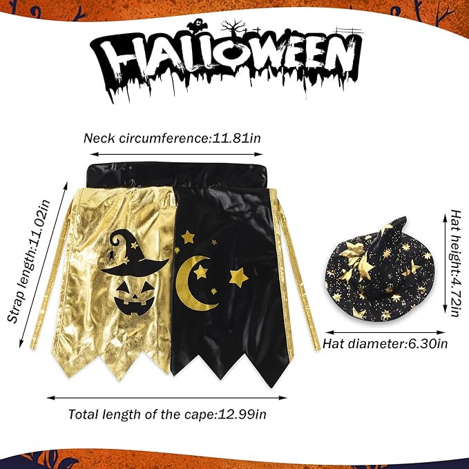 Halloween Pet Costumes Halloween Pets Costume Cape Accessories Sparkly Cat Wizard Cloak Puppy Witch Collar Cape Halloween Cosplay Clothes Apparel for Cats Small Dogs