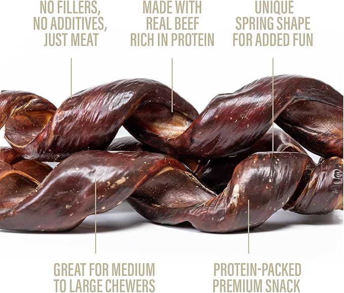 Chewer's Joy Beef Jerky Spring 7–8" (12CT) – Natural Dog Treats – Single Ingredient Long-Lasting Chews, High Protein