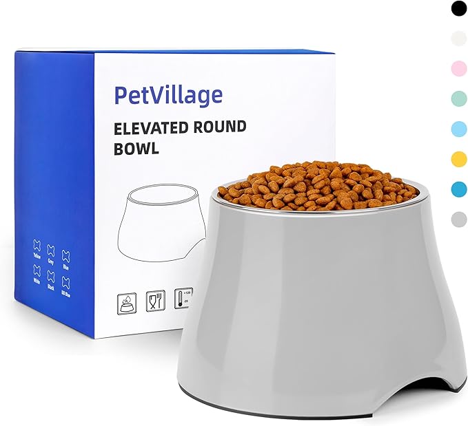 Dog Bowls,Cone Friendly Non Slip Single Dog Bowl with Stainless Steel Inner, Raised Bowls for Small and Medium Dogs Spaniel Dogs Long Ear, High Capacity, L/3 Cups Gray