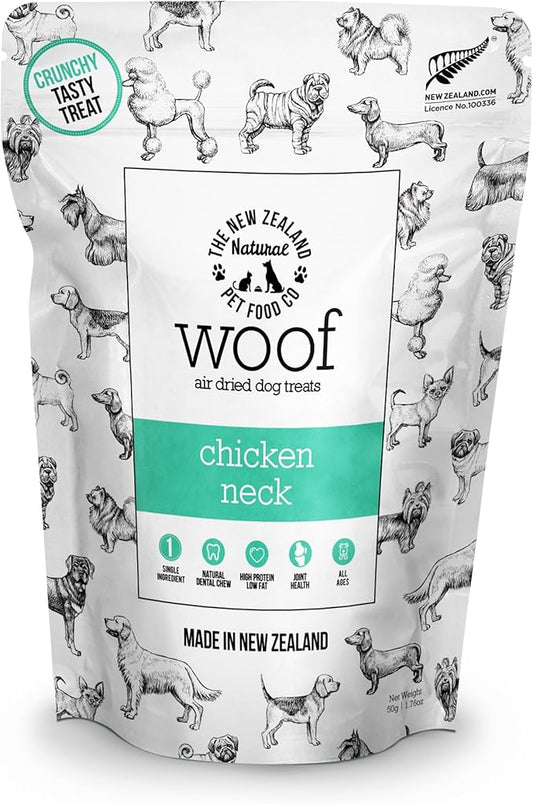 Air Dried WOOF Chicken Neck Treat - Mixer, or Topper - Air Dried, High Protein,Natural, Single Ingredient - 1.76oz