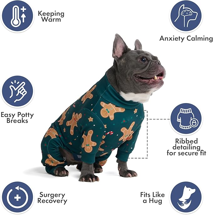 Spark Paws Dog Christmas Pajama, Dog Recovery Suit Male, Onesie, Ultra-Soft and 4-Way Stretch, for Small Medium and Large Breeds - Gingerbread Man - M