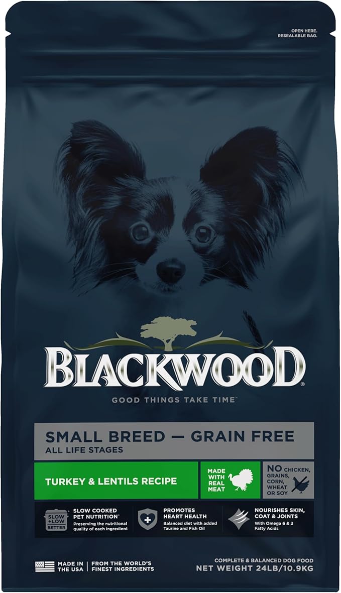 Blackwood Grain Free Small Breed Dry Dog Food, Turkey & Lentils Recipe, 24 Pound Bag for All Life Stages, Slow Cooked with Taurine and Fish Oil to Promote Heart Health
