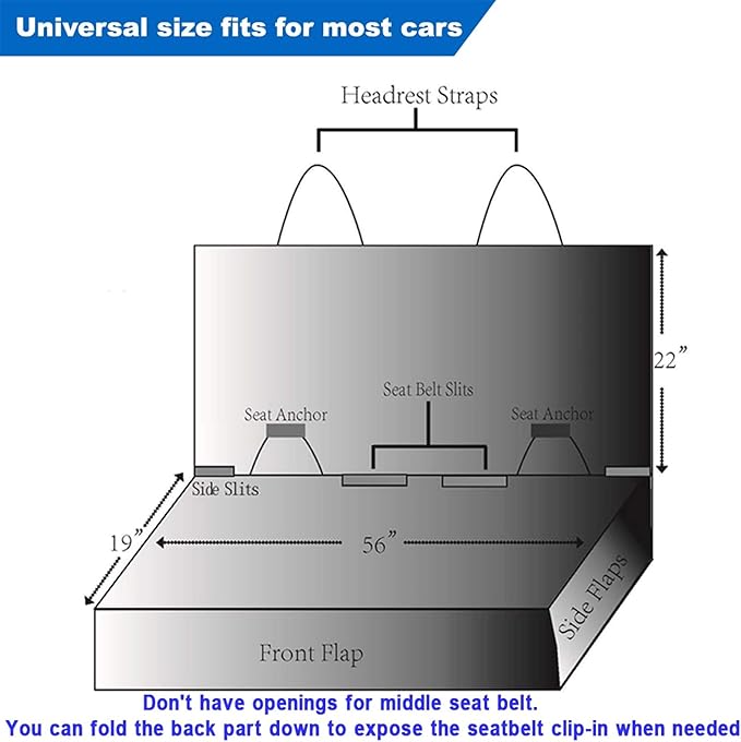 Bench Car Seat Cover Protector - Waterproof, Heavy-Duty and Nonslip Pet Car Seat Cover for Dogs with Universal Size Fits for Vehicles, Trucks & SUVs