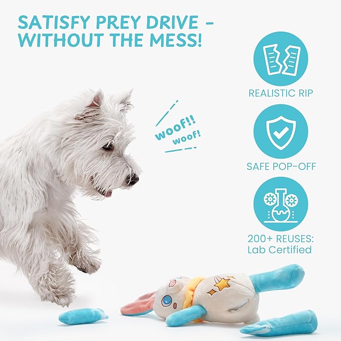 Nocciola Tearable Pull Rip Apart Bunny Dog Toy with Squeaker & Crinkle - Interactive Stuffed Plush Toy to Keep Dogs Busy, Pet Puzzle Enrichment Chew Toys for Small Medium Large Breeds