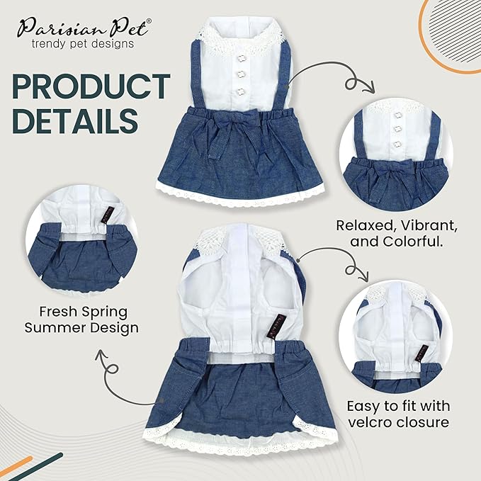 Parisian Pet Chambray Overall Dress - Lightweight and Fashionable Summer Clothes for Large Dogs - Sleeveless Overalls Girl XL