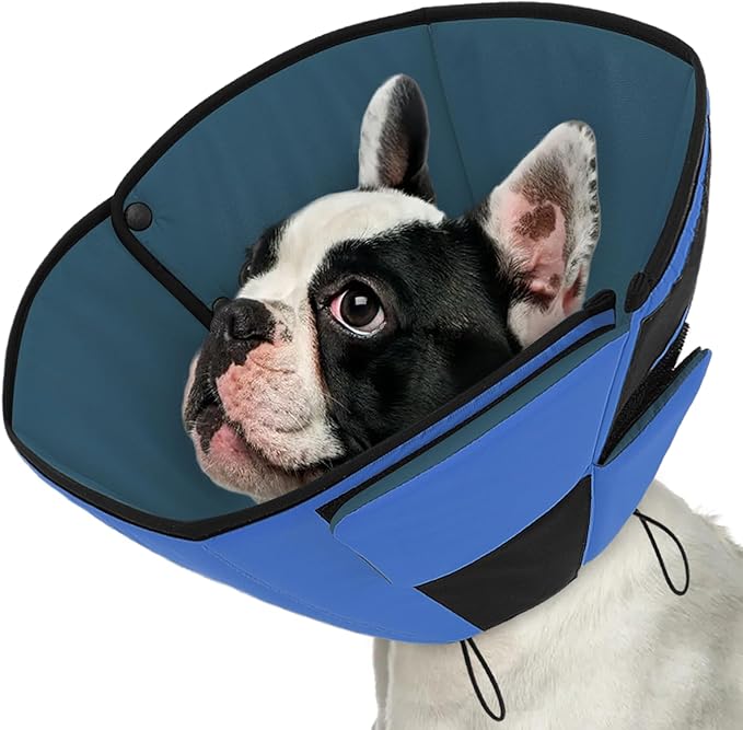 Queenmore Dog Cones for Medium Dogs, Soft Dog Cone Collar After Surgery, Pet Cone for Dogs Wound Care, Spay, Neuter, Breathable Pet Surgery Collars & Cones, Blue M