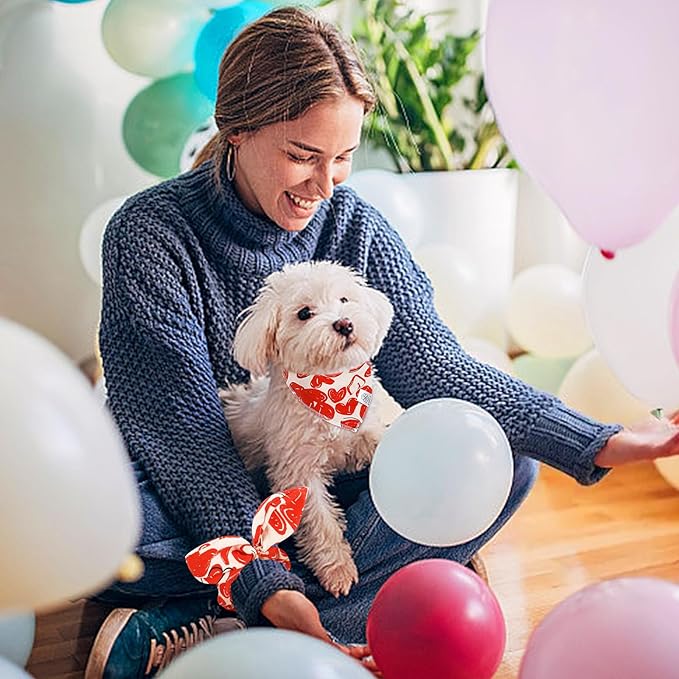E-Clover Cute Bandana & Matching Scrunchie-Heart Dog Bandanas Red Pet Scarf Bib for Small Dogs Puppy Girl Boy Owner Mothers Day Mom Gift