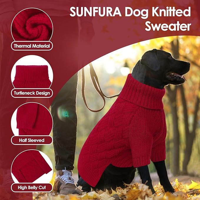SUNFURA Small Dog Sweater, Turtleneck Dog Sweater for Cold Weather, Puppy Knitwear Pullover for Christmas Thanksgiving, Pet Winter Knitted Sweatshirt for Pug Dachshund, Red S
