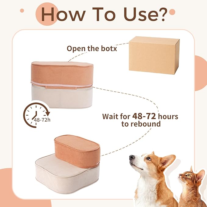 Dog Stairs for High Beds 10.6" H 2-Step Pet Steps Non-Slip Balanced with Washable Cover and Suitable Durable High Density Foam Suitable for Small Dogs Cats or Senior Dogs with Arthritis