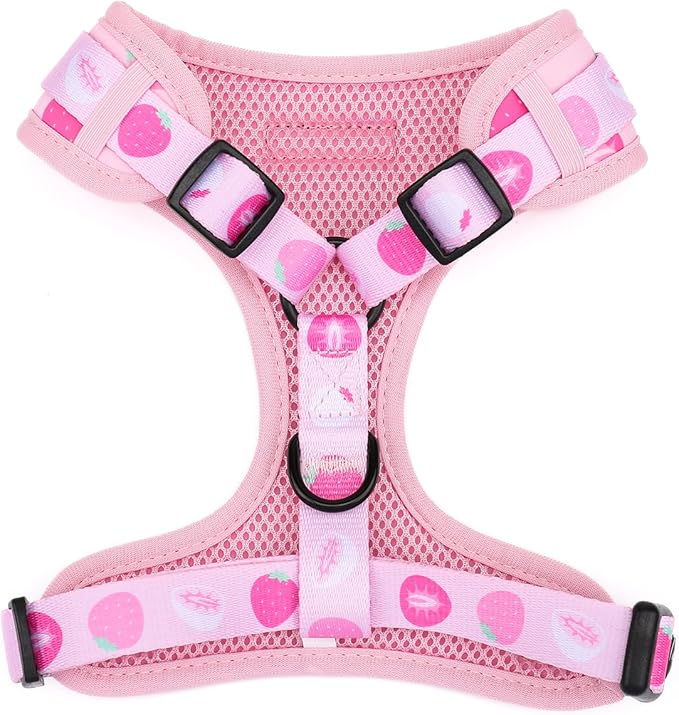 Dog Harness and Leash Set, Adjustable Dog Harness, Dog Leash, No Pull No Choke Puppy Harnesses for Walking Training for Small Medium Pet (Strawberries, L(Chest 18.5-27.1", Neck 14.5-20.1"))